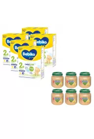 Bebiko 2R Mleko nastpne dla niemowlt powyej 6. miesica ycia + BoboVita Banan po 4. miesicu Zestaw 5 x 600 g + 6 x 125 g