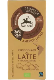 Alce Nero Czekolada mleczna z orzechami laskowymi fair trade 100 g Bio