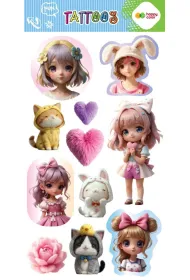 Tatua�e zmywalne Kawaii Girls HAPPY COLOR
