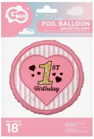 Godan Balon foliowy 1st Birthday r�owy 45cm
