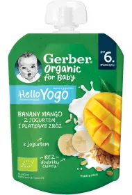 Gerber Organic Deser w tubce banany, mango z jogurtem i patkami zb po 6. miesicu 80 g Bio