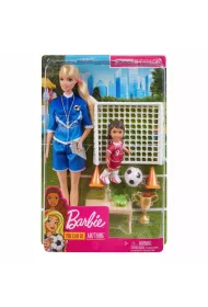 Barbie Zestaw Lalka Trenerka Pi�ki no�nej + Akcesoria Blondynka Mattel