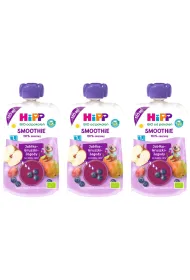 Hipp Smoothie Mus z owoc�w i sok�w po 1. roku jab�ka-gruszki-jagody zestaw 3 x 120 ml Bio
