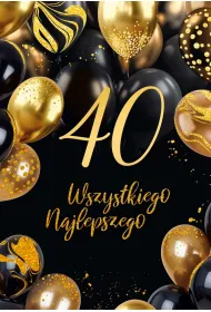 Karnet B6 40 Urodziny z�ote i czarne balony
