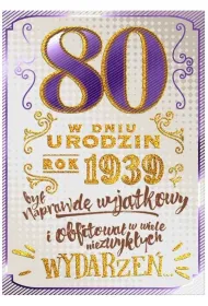 Kukartka Karnet B6 80-te urodziny - z�ote lata