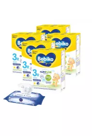 Bebiko Junior 3R Odywcza formua na bazie mleka dla dzieci powyej 1. roku ycia + Nivea Chusteczki nawilane dla dzieci i niemowlt Baby Fresh & Pure Zestaw 5 x 600 g + 63 szt.