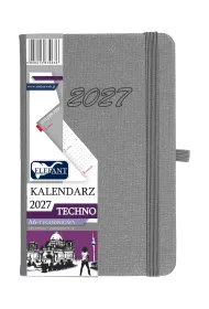 Kalendarz 2027 Techno A6 tygodniowy szary