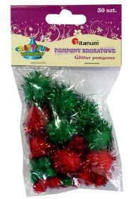 Titanum Pompony brokatowe czerwone, zielone 30 szt.
