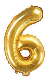PartyDeco Balon foliowy Cyfra "6", 35cm, z�oty