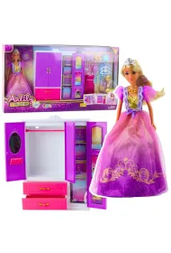 Lalka Anlily szafa z p�kami + akcesoria 24el LeanToys