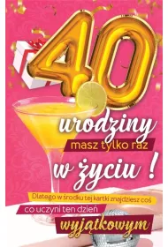 Yeku Karnet 40 Urodziny damskie z naklejk� na butelk� JCX070