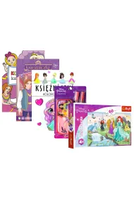 Pakiet Ksi�niczki: Koloruj� ksi�niczki, Ksi�niczki. Bal na sto par, Ksi�niczki. Kolorowanka, Puzzle 60 el. Poznaj Ksi�niczki, Zestaw kosmetyk�w Disney Princess