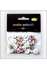 Galeria Hobby Guziki drewniane nadruk kwiaty bia�e 15mm