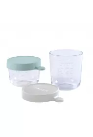 Beaba Zestaw pojemnikw soiczkw szklanych z hermetycznym zamkniciem Airy Green i Light Mist 150 ml + 250 ml