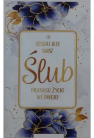 Art Nuvo Karnet �lub z�ocony, niebieskie kwiaty (13x20,5cm) S-0401