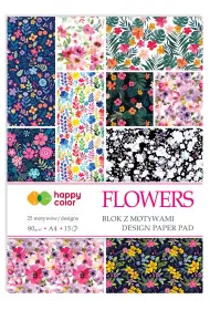 Happy Color Blok z motywami FLOWERS, 25 motyww, A4, 80g, 15 arkuszy, 25 motyww 15 kartek