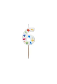 PartyDeco �wieczka urodzinowa 6 bia�a konfetti 5.5cm