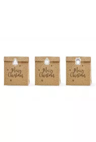 PartyDeco Torebki na prezenty Merry Christmas, kraft, 25x11x27cm: 1op./3szt.