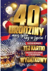 Yeku Karnet 40 Urodziny m�skie z naklejk� na butelk� JCX069