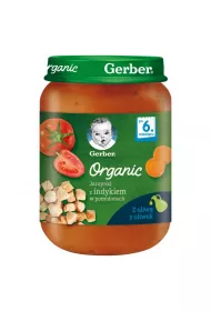 Gerber Organic Obiadek jarzynki z indykiem w pomidorach dla niemowlt po 6 miesicu 190 g Bio