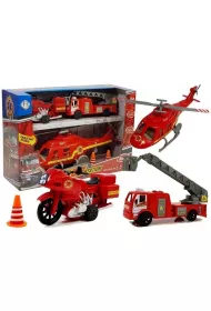 Zestaw pojazd�w stra� po�arna helikopter motor LeanToys