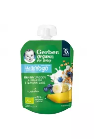Gerber Organic Deser w tubce banany, jagody z jogurtem i patkami zb po 6. miesicu 80 g Bio