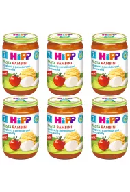 Hipp Pasta Bambini Spaghetti z pomidorami i mozzarell po 7. miesicu zestaw 6 x 220 g Bio