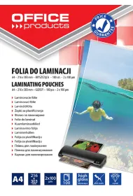 Folia do laminowania A4 Office Products  2x100mikr b�yszcz�ca 100szt. transparentna