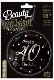 Godan Balon foliowy, Happy 40 Birthday, czarny 45cm