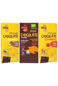 Super Fudgio Zestaw Czekolady: kokosowa, truskawkowa, pomaraczowa 3 x 80 g Bio