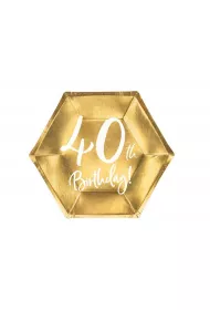 PartyDeco Talerzyki 40th Birthday z�ote 20cm