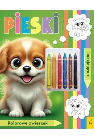 Kolorowanka z kredkami. Kolorowe zwierzaki. Pieski