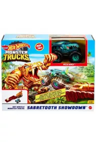 Hot Wheels Monster Trucks Starcie z tygrysem szablozbnym May zestaw kaskaderski + Pojazd GYL10 Mattel