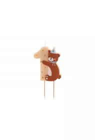 PartyDeco �wieczka urodzinowa Cyferka 1 z misiem, mix, 7 cm  1 op. / 1 szt.