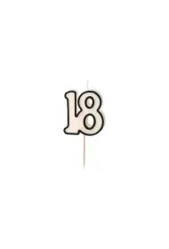 PartyDeco �wieczka urodzinowa liczba 18 bia�o-czarny 5.5cm