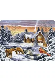 Norimpex Diamentowa mozaika - Zima dom nad strumieniem wypas koni 30x40cm