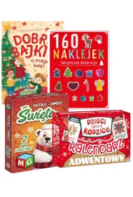 Pakiet: Dobre bajki o magii �wi�t, Piotru� i pami�� �wi�ta, Dzieci kontra Rodzice. Kalendarz Adwentowy, 160 naklejek. �wi�teczne dekoracje