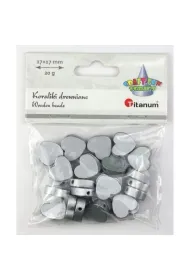 Titanum Koraliki drewniane serca p�askie srebrne 17x17mm