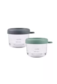 Beaba Zestaw pojemnikw soiczkw szklanych z zamkniciem Mineral/Sage green 2 x 150 ml 2 szt.