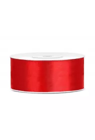 PartyDeco Tasiemka satynowa czerwona 25mm x 25m