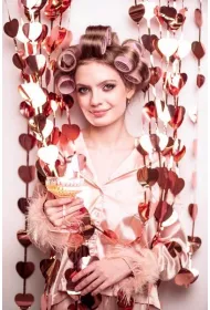 PartyDeco Kurtyna Serca r�owe z�oto 100x245cm