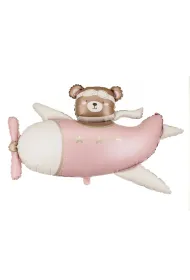 PartyDeco Balon foliowy Mi� w Samolocie, 94x61 cm, jasny r�owy  1 op. / 1 szt.