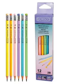 Cresco O��wek tr�jk�tny 2B z gumk� Pastel 12 szt.
