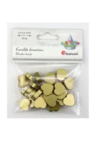 Titanum Koraliki drewniane serca p�askie z�ote 17x17mm, 20g