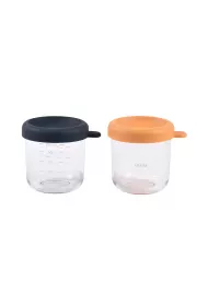 Beaba Zestaw pojemnikw soiczkw szklanych z zamkniciem Night blue/Honey 2 x 250 ml