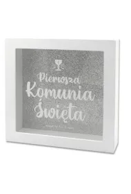 Skarbonka Home - Komunia �wi�ta, srebrny brokat (18x18x5cm) Pan Dragon