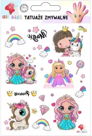 Tatuae zmywalne dla dzieci Ksiniczki jednoroce All4Kids