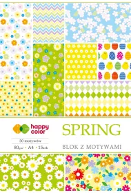 Happy Color Blok z motywami SPRING, A4, 80g, 15 arkuszy, 30 motyww 80 g 15 kartek