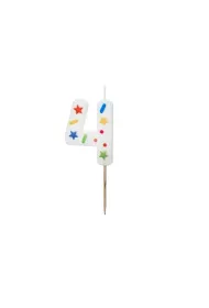 PartyDeco �wieczka urodzinowa 4 bia�a konfetti 5.5cm