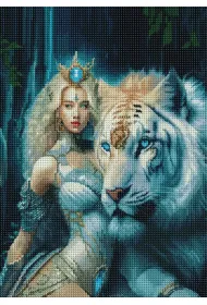 Norimpex Diamentowa mozaika - Kobieta, szafirowa Kr�lowa i bia�y tygrys 2000693 30x40cm